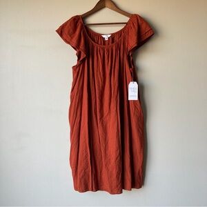 Cotton Blend Mini Flutter Dress with Pockets Rust Orange Women’s 20